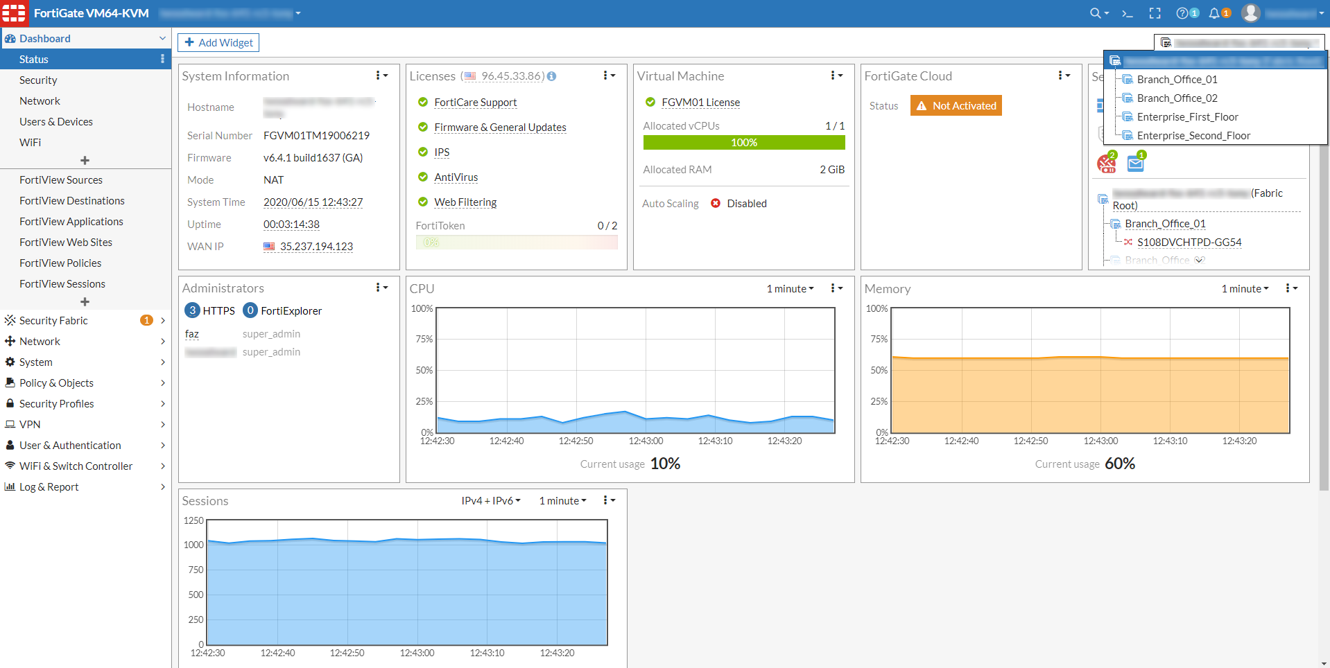Using dashboards FortiGate / FortiOS 6.4.8